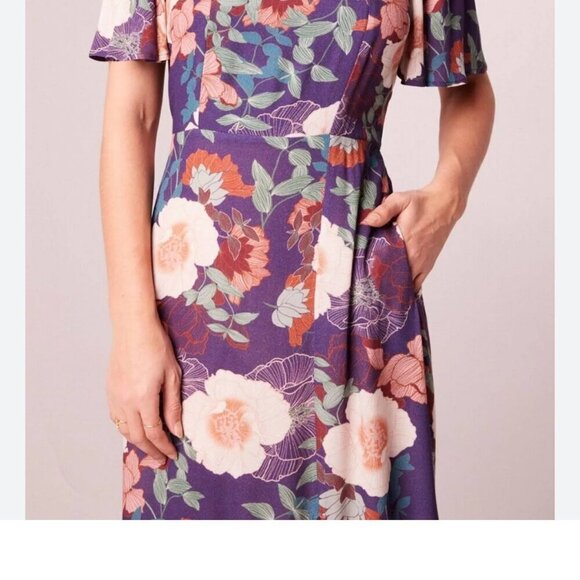 Women’s Band Of The Free Thea Floral Square Neck Midi Dress Purple - Picture 3 of 4